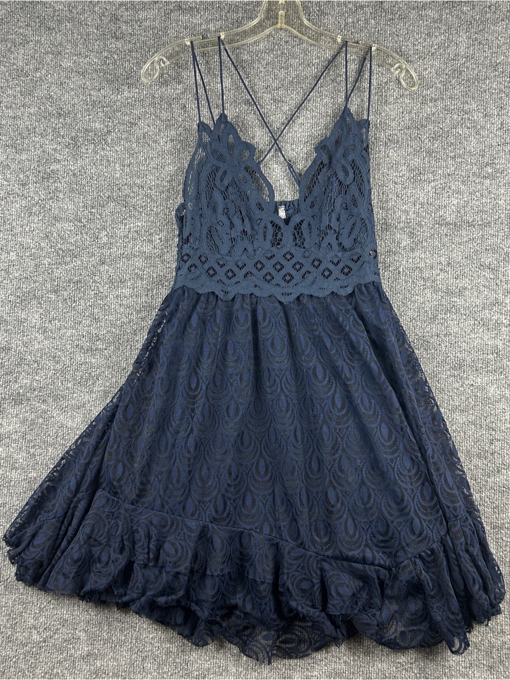 Free People FP One Navy Blue Lace Strappy Babydoll Mini Slip Dress Size Medium M